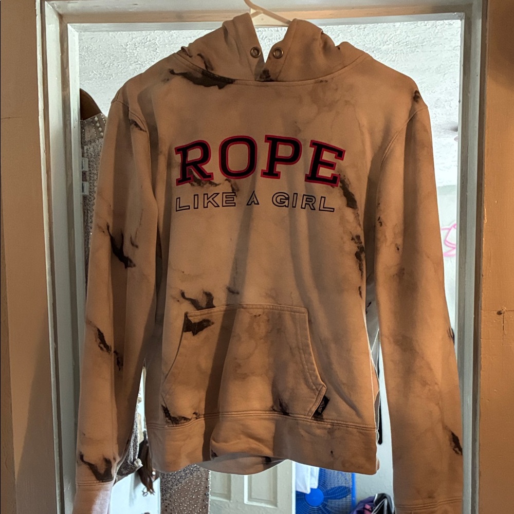 Hooey White Marble Hoodie with Pink/Black 'ROPE LIKE A GIRL' Logo